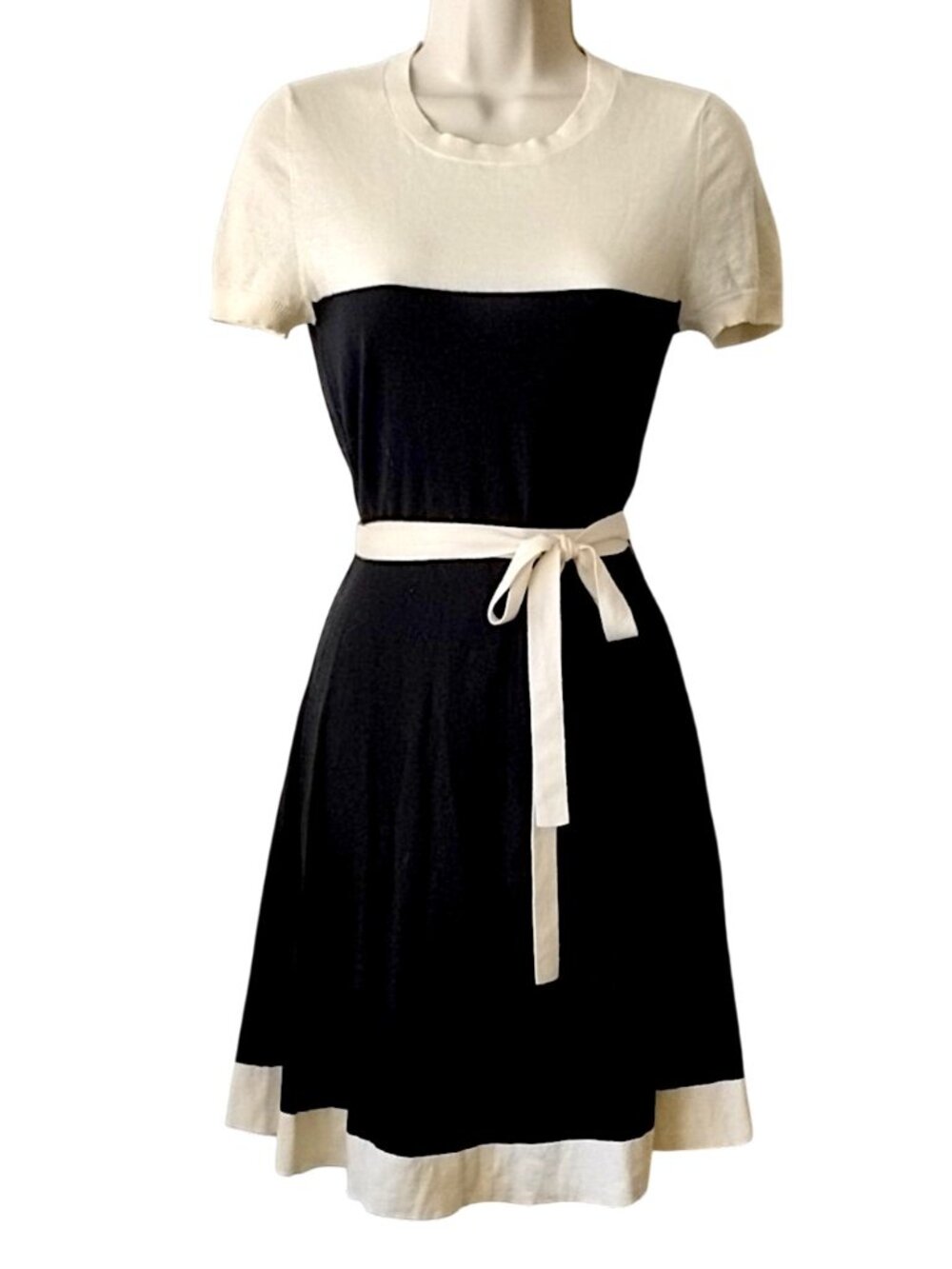 Autumn Cashmere Lightweight Colorblock Belted Mini Sweaterdress S Short Sleeve